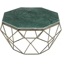 Meublorama Tavolino basso NEXORA 70 cm in marmo verde e ferro finitura ottone design geometrico