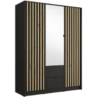 Meublorama Armadio TORVIK 3 porte con specchio, cassetti e listelli nero e rovere 150 cm