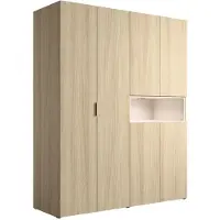 Meublorama Armadio KAORI 5 porte con nicchia LED rovere chiaro e beige 202 cm
