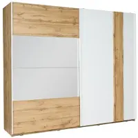 Meublorama Armadio Wood 2 porte scorrevoli con specchio, colore quercia e bianco