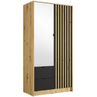 Meublorama Armadio TORVIK 2 porte con specchio, cassetti e listelli decorativi 101 cm