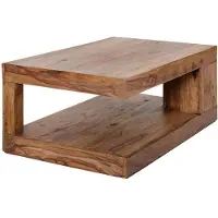 Meublorama Tavolino basso GRADI 90 cm in legno massiccio di Sheesham – Tavolino rettangolare con vano portaoggetti