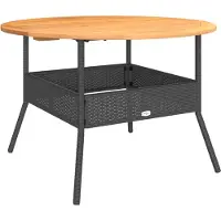 vidaXL Tavolo da giardino con piano in legno nero Ø110x71 cm in poly rattan