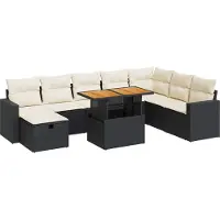 vidaXL Set di divani da giardino da 9 pezzi con cuscini in polirattan nero