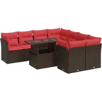 vidaXL Set di divani da giardino 9 pezzi con cuscini in poly rattan acacia marrone