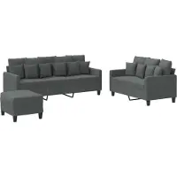 vidaXL Set divano 3 pezzi con cuscini in tessuto grigio scuro