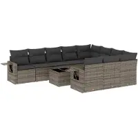 vidaXL Set di divani da giardino 11 pezzi con cuscini in polirattan grigio
