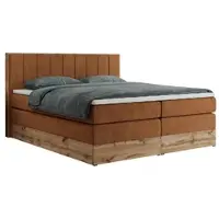 MKS Meble Boxspring, Boxspring BELLISSIMO KING con contenitore - 160x200 cm - Media rigidità H3 | Arancione Tessuto strutturato - Topper T25