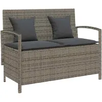 vidaXL Panca da giardino con spazio di archiviazione e cuscini in poly rattan grigio