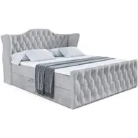 ALTDECOR Letto boxspring VILA-Z, letto imbottito con testiera, contenitore e pediera - Materasso a media rigidità (H3) - 200x200 - Velluto grigio chiaro