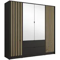 Meublorama Armadio TORVIK 4 porte con specchi, cassetti e listelli nero e rovere 200 cm