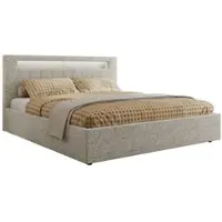 MKS Meble Letto imbottito matrimoniale con rete a doghe in legno GOLD 5 CLASSIC Contenitore Illuminazione a LED Molla a gas Materasso in schiuma - MIRO LUX 180x200 - Grigio chiaro strutturato