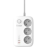 Sign Multipresa GaN da 65 W con ricarica rapida, 3 prese, 2 porte USB-A, 2 porte USB-C, 2 m - Bianco