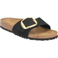 Birkenstock per donna. 1023373 Sandali in pelle Madrid Big Buckle (Vestibilità Stretta) nero (39), Basso, Nessuno, Casual