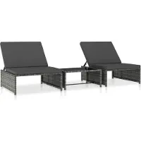 Syfax Sedie da Giardino Reclinabili 2 pz con Tavolo in Polyrattan