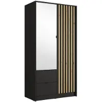 Meublorama Armadio TORVIK 2 porte con specchio, cassetti e listelli nero e rovere 101 cm