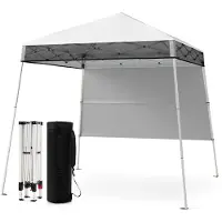 Costway Gazebo pieghevole per esterni con gambe inclinabili regolabili per feste, Tenda a baldacchino pop-up 180 x 180 cm Bianco