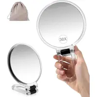 OEM Lente d'ingrandimento 30X, specchio da mano bifacciale, staffa regolabile a 360°, custodia in velluto, specchio da trucco pieghevole