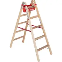 Euroline Scala a pioli in legno con pioli larghi Comfort, gancio per secchi e tasca porta attrezzi, 2x5 pioli