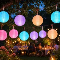 Hellum Set di 10 lanterne LED da esterno con telecomando, 12 colori, intensità regolabile, Ø 30 cm, alimentate a batteria