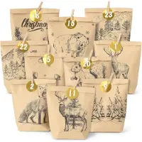 Sonstiges Calendario dell'Avvento da riempire con adesivi e clip in legno, design invernale accogliente