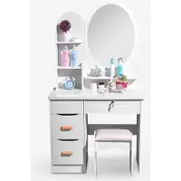 LLB Living Life Bed Tavolino da toilette con specchio rotondo e sgabello per la camera da letto Babette