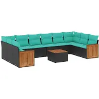 vidaXL Set di divani da giardino da 11 pezzi con cuscini, in polyrattan nero