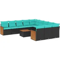 vidaXL Set di divani da giardino da 12 pezzi con cuscini, in polyrattan nero