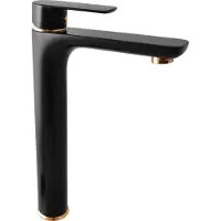 RAV VLTAVA - Miscelatore alto per lavabo senza scarico, nero opaco/oro VT430.0CMATZ, Slezák