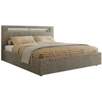 MKS Meble Letto imbottito matrimoniale con rete a doghe in legno GOLD 5 CLASSIC Cassettone Illuminazione a LED Molla a gas Materasso in schiuma - MIRO LUX 160x200 - Grigio strutturato