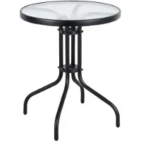 Multigarden SC-070: Tavolo da giardino con piano in vetro temperato, diametro 60 cm, colore nero