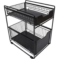 OEM Scaffale metallico a due ripiani con cassetto estraibile, struttura portaoggetti girevole in metallo per cucina, piano di lavoro, ufficio, scrivania (nero)