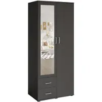 Meublorama Armadio TOM 2 porte con specchio e 2 cassetti grigio antracite 80 cm