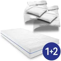 Sleezzze Materasso ergonomico 180x200 cm Supportho Premium a 7 zone, altezza 18 cm, grado di rigidità H2/H3 + 2 set lenzuola in microfibra CloudComfort Basic 135 x 200 cm + 80 x 80 cm