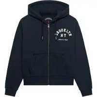 Superdry per donna. W2012712A Felpa con cappuccio e zip Relaxed Crop blu navy (L), Casual, Cotone