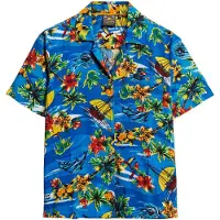 Superdry per donna. W4010419A Camicia blu del resort sulla spiaggia (M), Casual, Viscosa, Manica corta