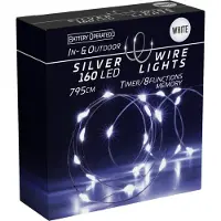 Koopman Catena luminosa a LED con filo argentato, 160 LED, luce bianca fredda, alimentazione a batteria, adatta per interni ed esterni, lunghezza 8 metri, con timer