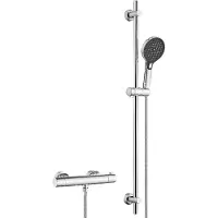 Dylin GmbH Sistema doccia JOHO con termostato – Set doccia in acciaio inossidabile con miscelatore, set con barra doccia e miscelatore termostatico, doccetta, barra doccia da 100 cm, cromato