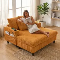 LVHOM divano letto con LED e USB, poltrona in tessuto a coste, divano lounge con tasche laterali e portabicchieri, portata 350 kg, 128x85x142 cm, giallo