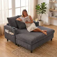 LVHOM Divano letto con LED e USB, poltrona in tessuto a coste, divano lounge con tasche laterali e portabicchieri, portata 350 kg, 128x85x142 cm, grigio scuro