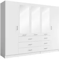 Meublorama Armadio KALISTA 250 cm bianco con specchi e 6 cassetti