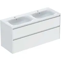 Geberit Renova Plan Ensemble lavabo double meuble bord étroit, avec meuble sous lavabo, 2 tiroirs, 130x62,1x48cm, 504.042.00.8, 504.042.00.8
