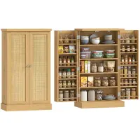 HOMCOM Mobiletto da cucina in rattan con ripiani per spezie, colore naturale