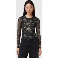AllSaints Ellie Mesh Ls Tee Vine Black Taglia: 0 | Maglie a manica lunga Outlet | Donna | Nero
