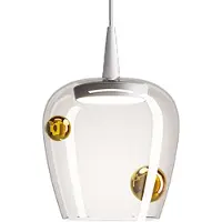 Zafferano Lampada a sospensione Bilia 230V LED 8W in vetro borosilicato soffiato Bianco e Oro antico, diametro 18 cm, altezza 324 cm