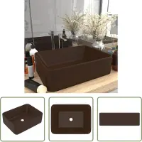 The Living Store Lavabo in Vetroceramica marrone scuro opaco 41x30x12 cm