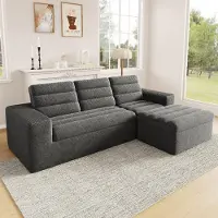 OKWISH Divano da soggiorno con braccioli, design senza telaio, componibile in angolo, rivestito in tessuto corduroy, divano modulare di colore grigio scuro