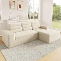 OKWISH Divano da soggiorno con braccioli, design senza telaio, componibile in angolo, rivestito in tessuto corduroy, divano modulare color beige