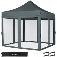 Vonroc Gazebo Easy-Up - 3x3 m | Set incl. Pareti Laterali con Zanzariera - Grigio