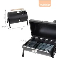 Relaxdays Barbecue da campeggio , 2 vaschette per il carbone, termometro, condotto di scarico dei fumi, A x L x P: 35 x 41 x 29 cm, barbecue da tavolo portatile, nero